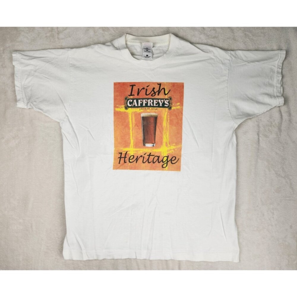 Mens Vintage Caffrey's Irish Ale White‎ Beer Shirt Size XL Made In Canada